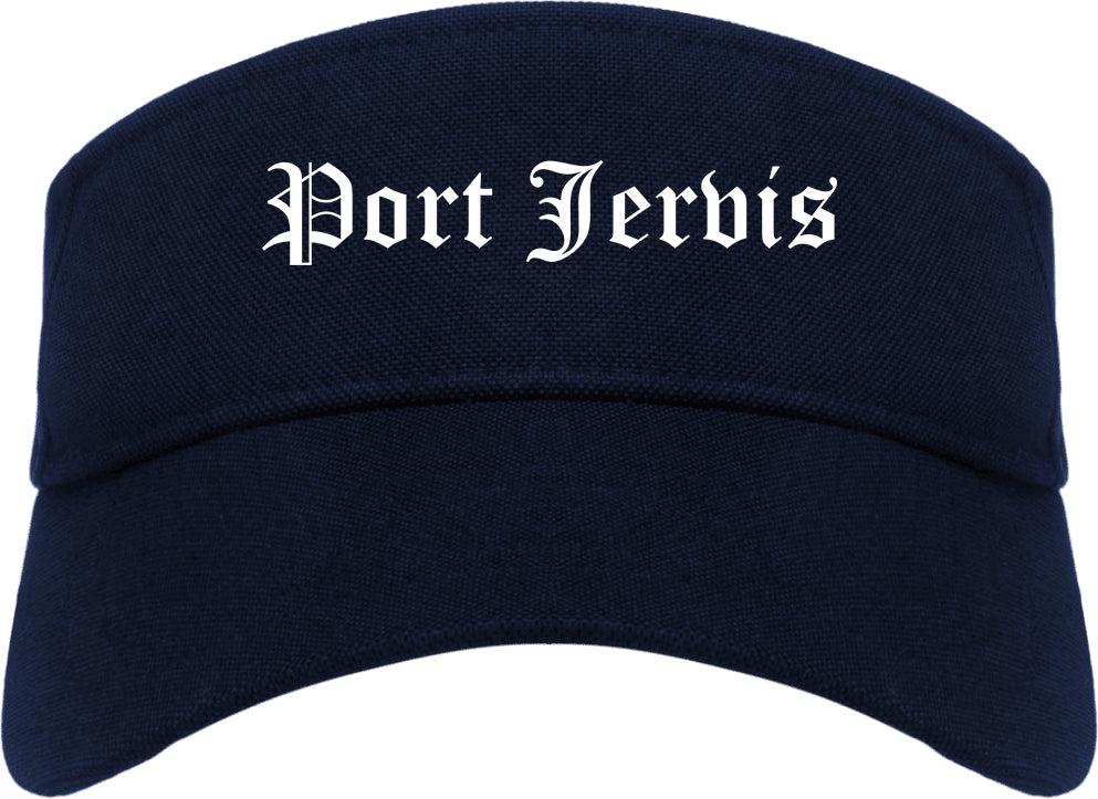 Port Jervis New York NY Old English Mens Visor Cap Hat Navy Blue