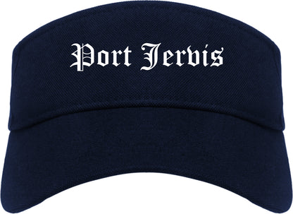 Port Jervis New York NY Old English Mens Visor Cap Hat Navy Blue