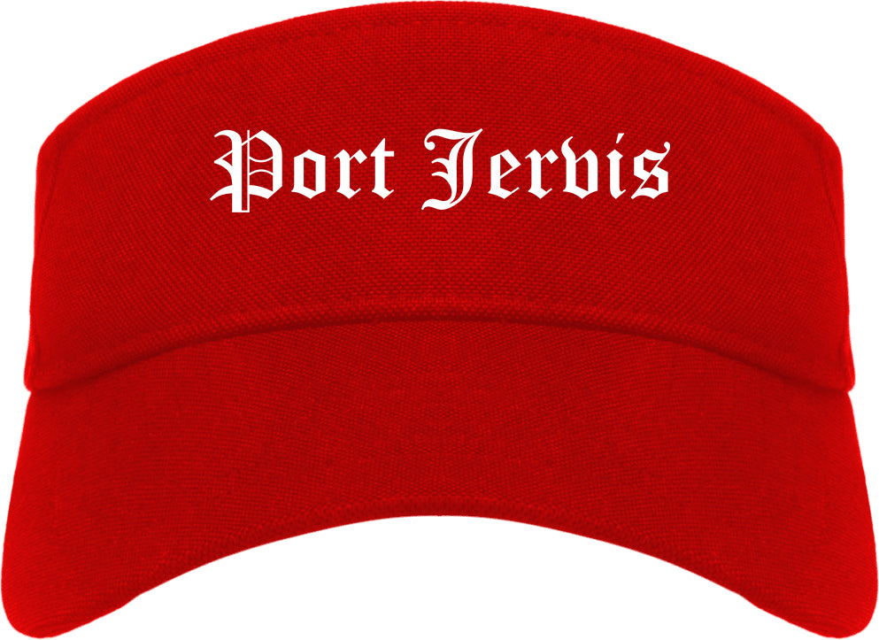 Port Jervis New York NY Old English Mens Visor Cap Hat Red