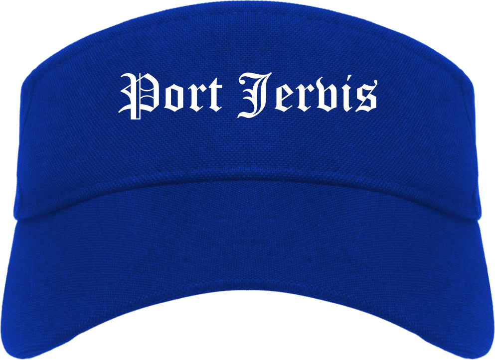 Port Jervis New York NY Old English Mens Visor Cap Hat Royal Blue