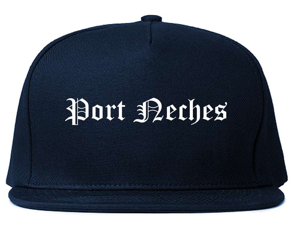 Port Neches Texas TX Old English Mens Snapback Hat Navy Blue