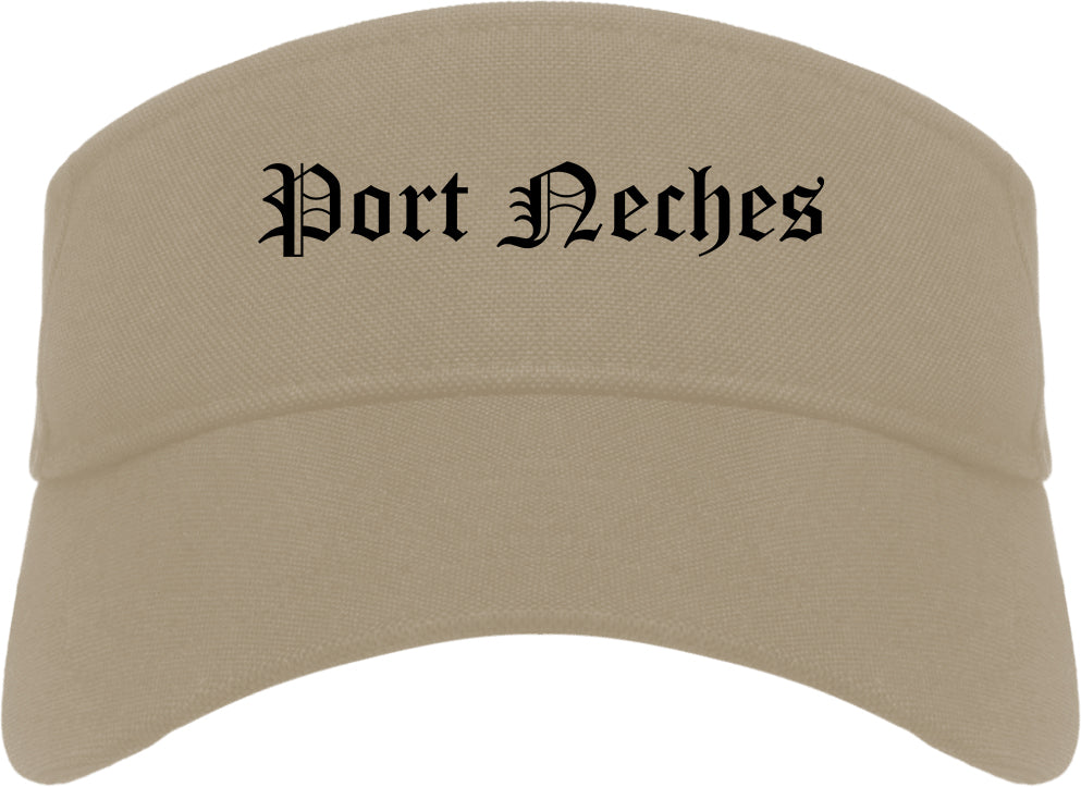 Port Neches Texas TX Old English Mens Visor Cap Hat Khaki