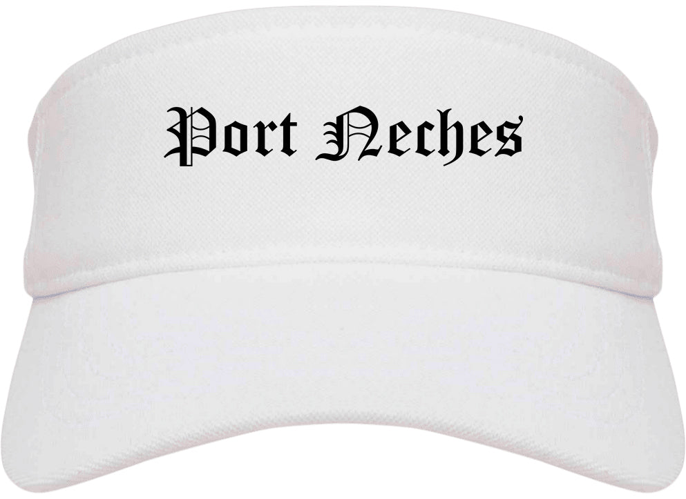Port Neches Texas TX Old English Mens Visor Cap Hat White