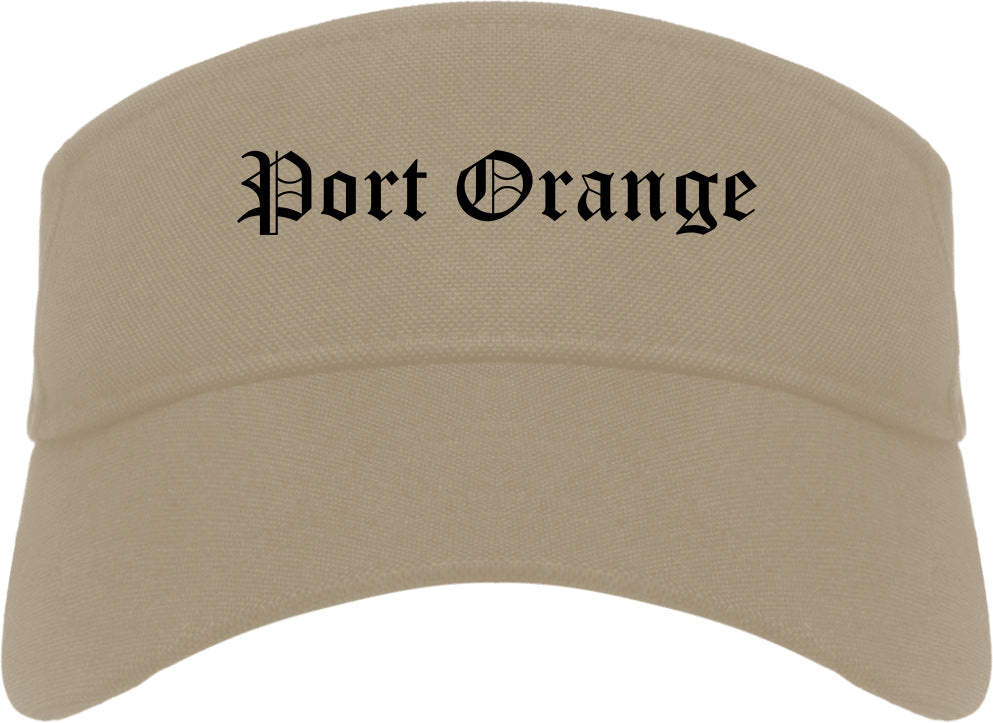 Port Orange Florida FL Old English Mens Visor Cap Hat Khaki