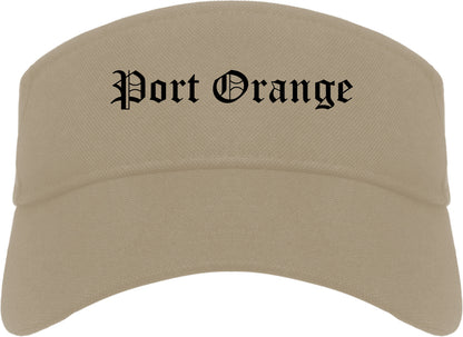 Port Orange Florida FL Old English Mens Visor Cap Hat Khaki