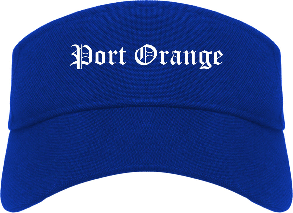 Port Orange Florida FL Old English Mens Visor Cap Hat Royal Blue