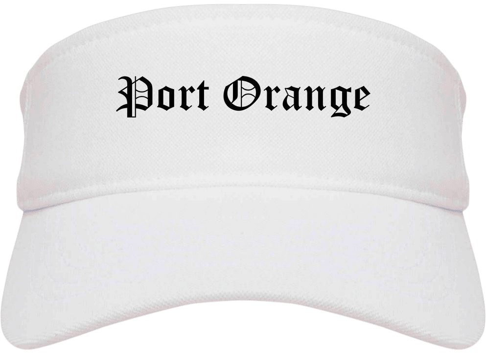 Port Orange Florida FL Old English Mens Visor Cap Hat White