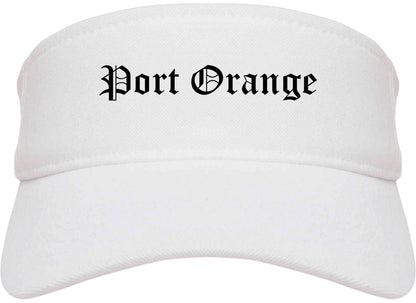 Port Orange Florida FL Old English Mens Visor Cap Hat White