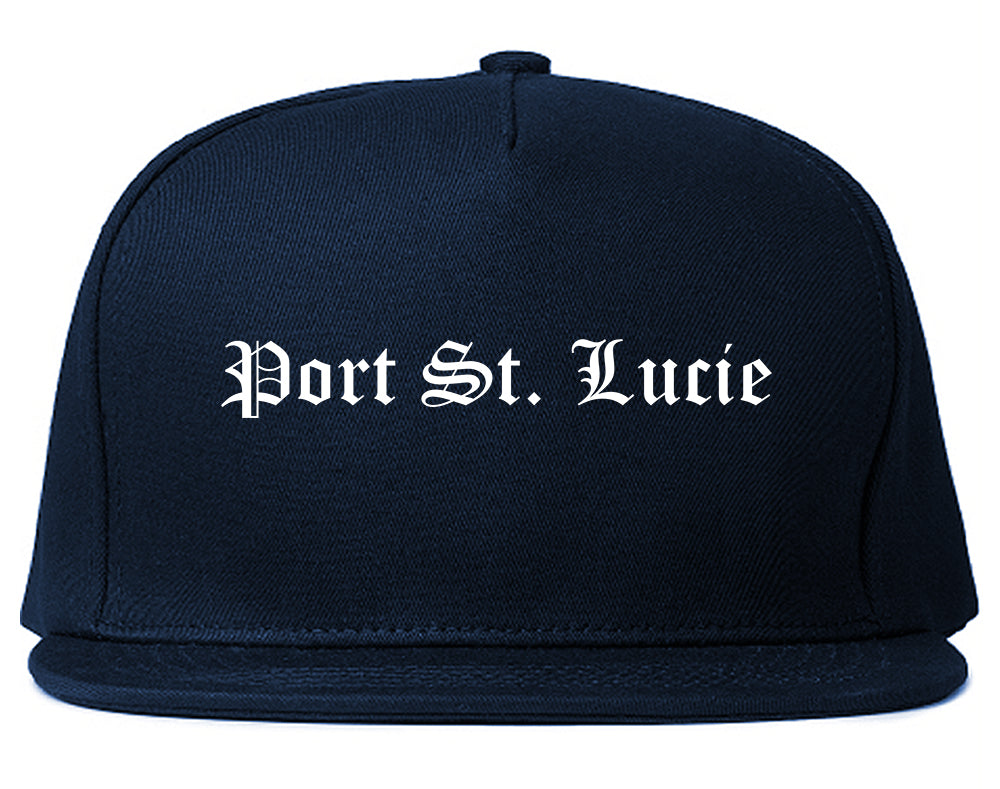 Port St. Lucie Florida FL Old English Mens Snapback Hat Navy Blue