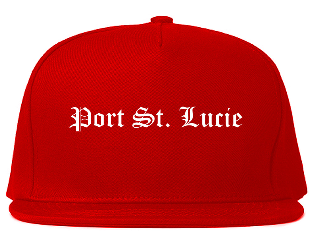 Port St. Lucie Florida FL Old English Mens Snapback Hat Red