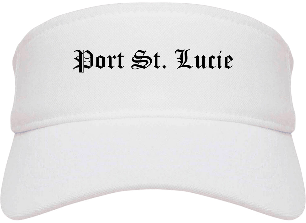 Port St. Lucie Florida FL Old English Mens Visor Cap Hat White