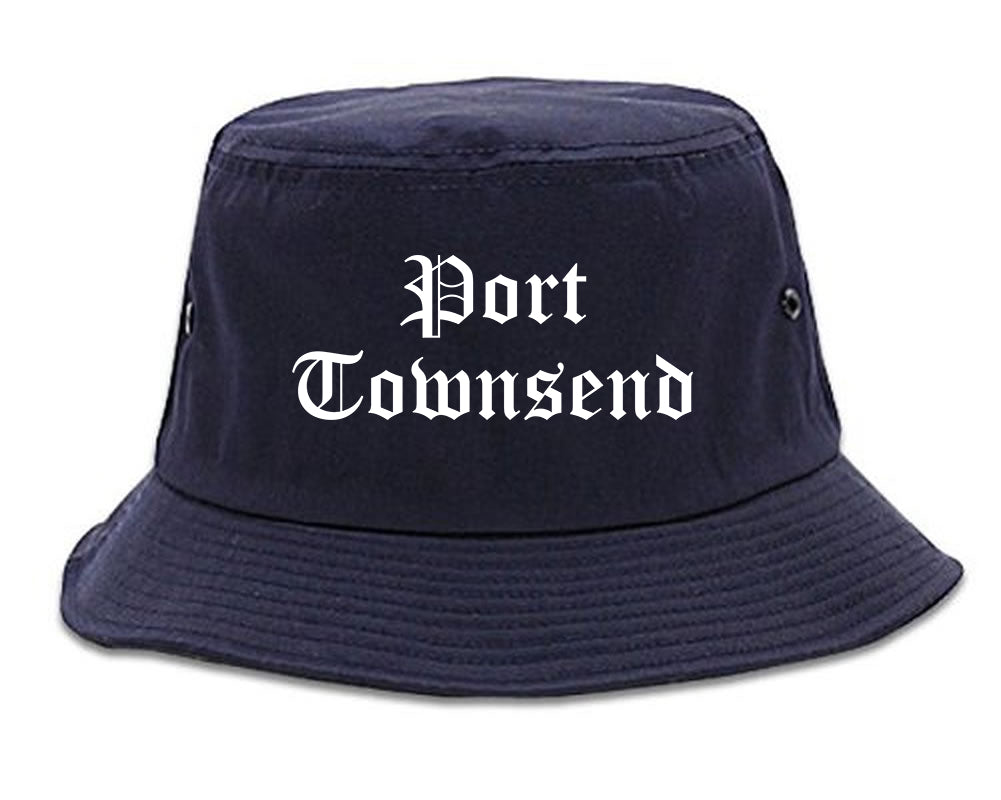 Port Townsend Washington WA Old English Mens Bucket Hat Navy Blue