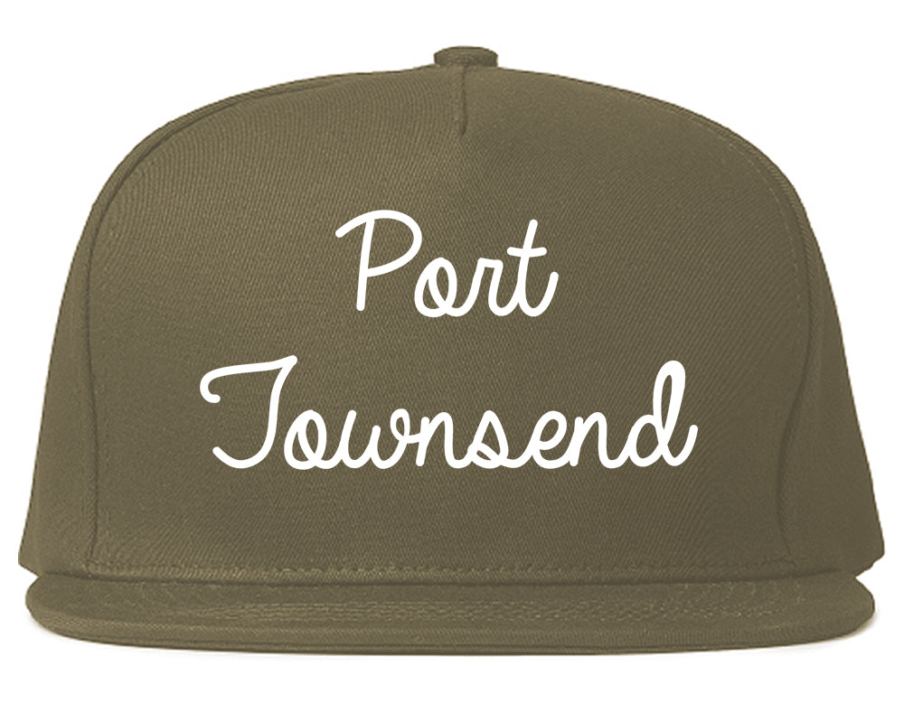 Port Townsend Washington WA Script Mens Snapback Hat Grey