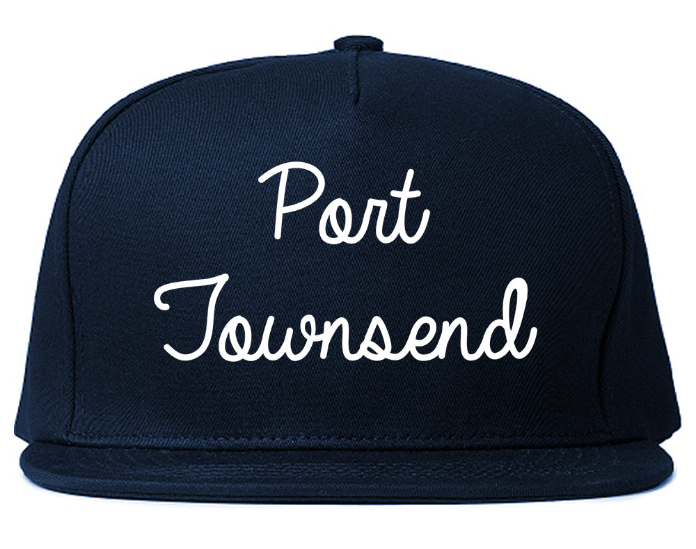 Port Townsend Washington WA Script Mens Snapback Hat Navy Blue