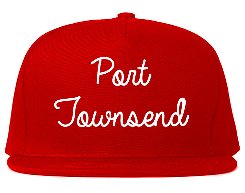 Port Townsend Washington WA Script Mens Snapback Hat Red