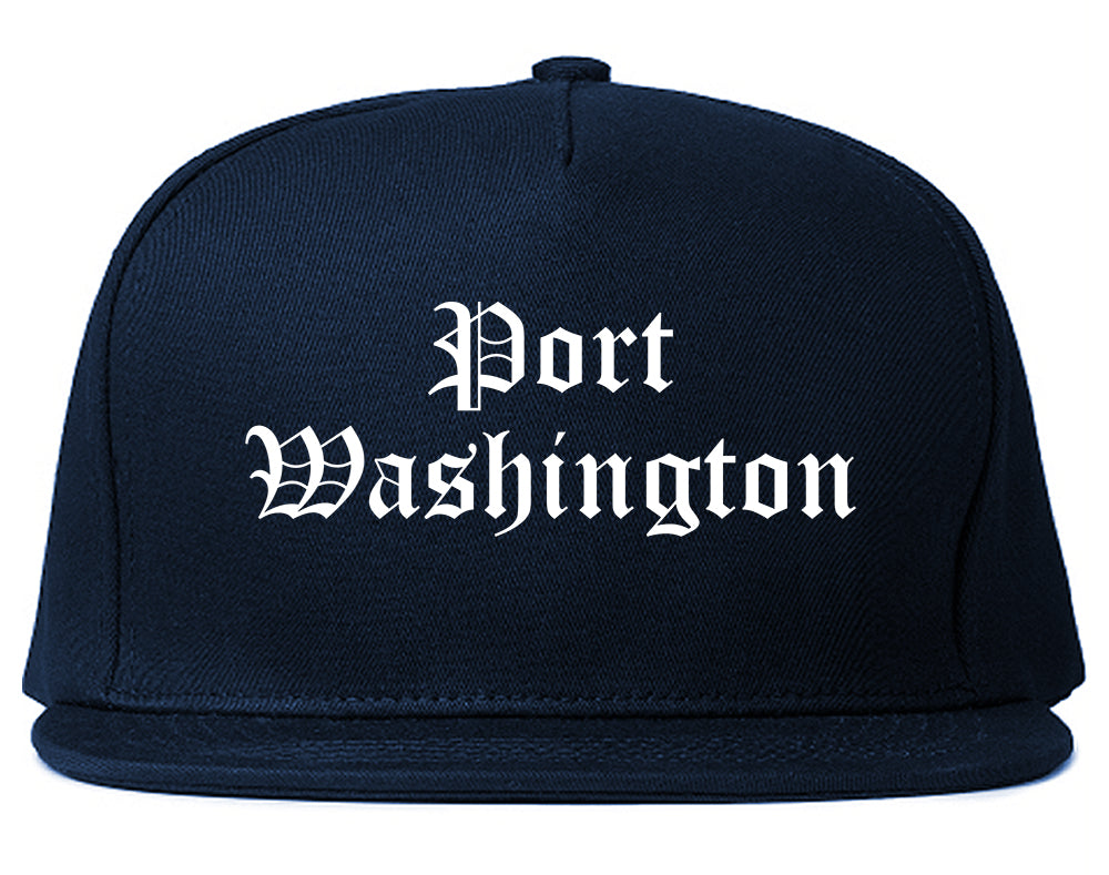 Port Washington Wisconsin WI Old English Mens Snapback Hat Navy Blue