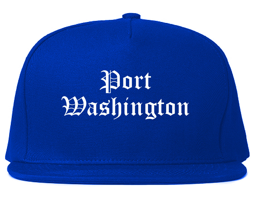 Port Washington Wisconsin WI Old English Mens Snapback Hat Royal Blue