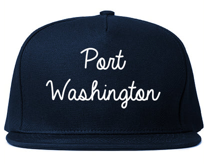 Port Washington Wisconsin WI Script Mens Snapback Hat Navy Blue