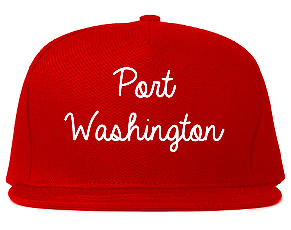 Port Washington Wisconsin WI Script Mens Snapback Hat Red