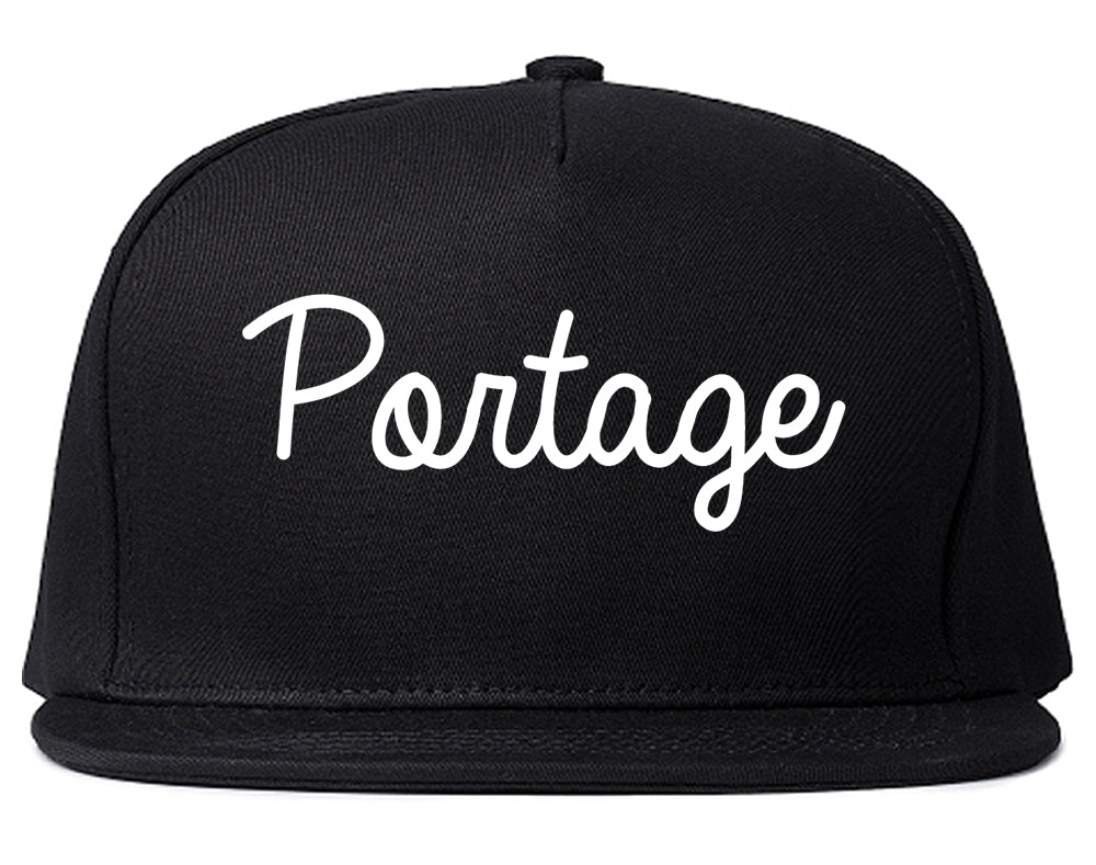 Portage Indiana IN Script Mens Snapback Hat Black