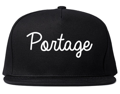 Portage Indiana IN Script Mens Snapback Hat Black
