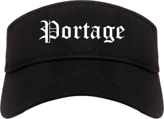 Portage Indiana IN Old English Mens Visor Cap Hat Black