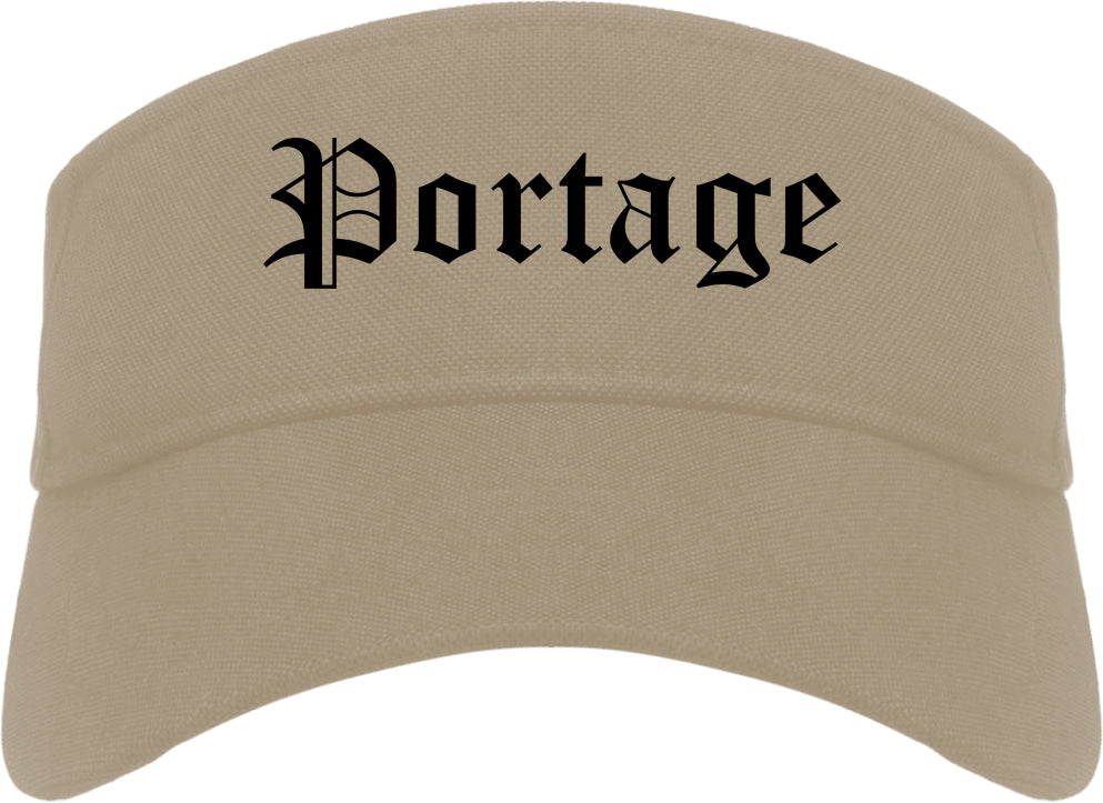 Portage Indiana IN Old English Mens Visor Cap Hat Khaki