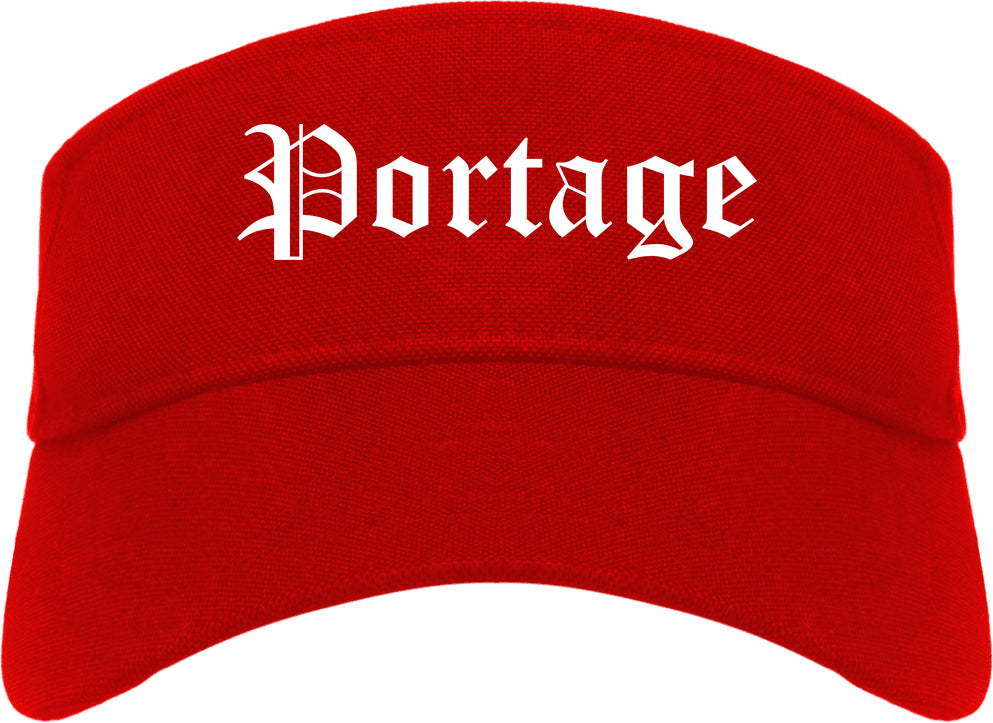 Portage Indiana IN Old English Mens Visor Cap Hat Red
