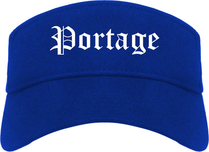 Portage Indiana IN Old English Mens Visor Cap Hat Royal Blue