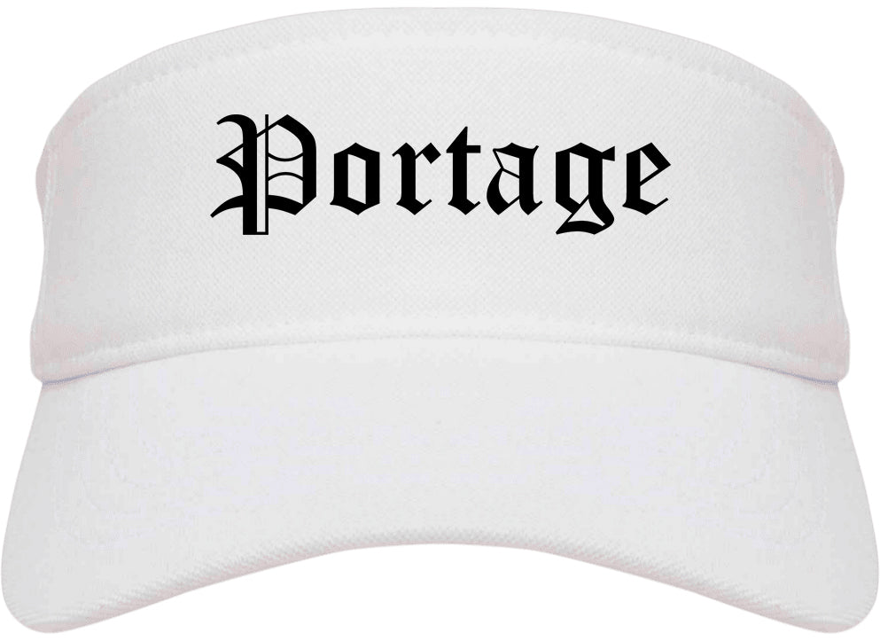 Portage Indiana IN Old English Mens Visor Cap Hat White