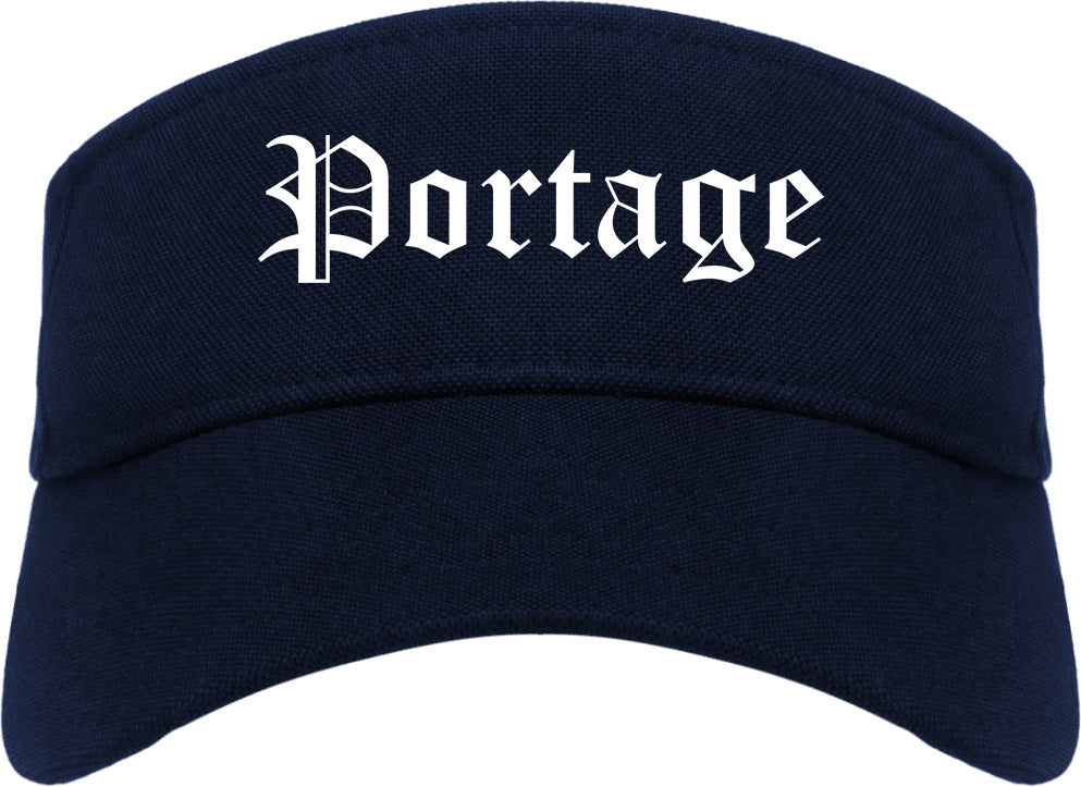 Portage Michigan MI Old English Mens Visor Cap Hat Navy Blue