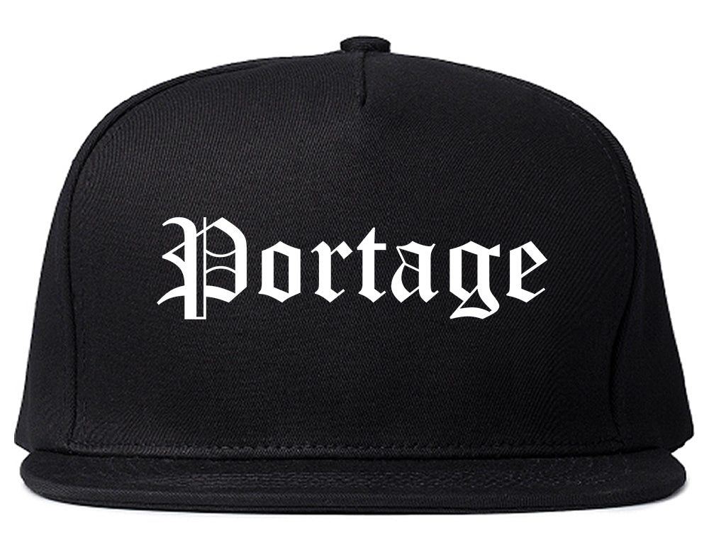 Portage Wisconsin WI Old English Mens Snapback Hat Black