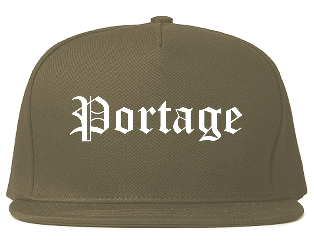 Portage Wisconsin WI Old English Mens Snapback Hat Grey