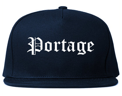 Portage Wisconsin WI Old English Mens Snapback Hat Navy Blue