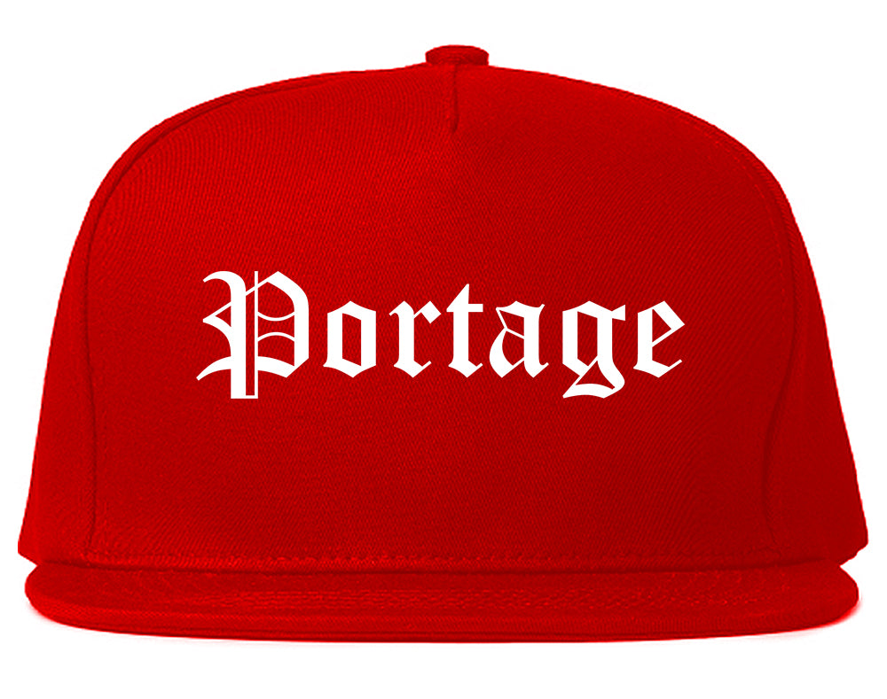 Portage Wisconsin WI Old English Mens Snapback Hat Red