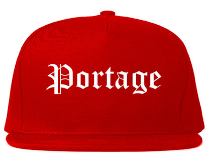 Portage Wisconsin WI Old English Mens Snapback Hat Red