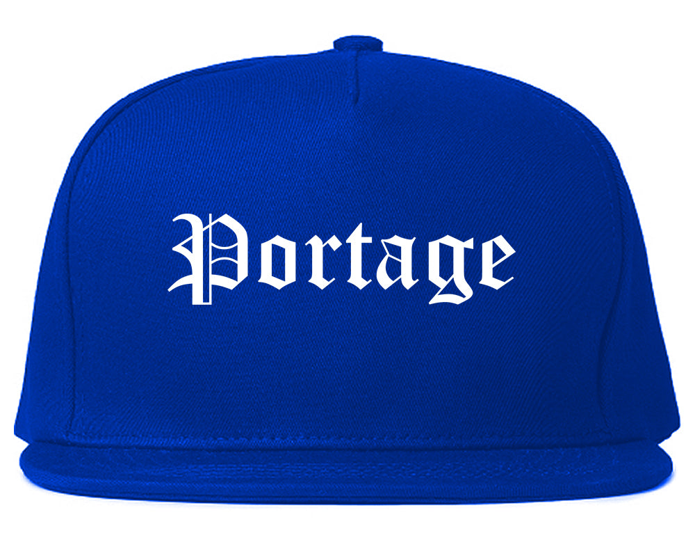 Portage Wisconsin WI Old English Mens Snapback Hat Royal Blue