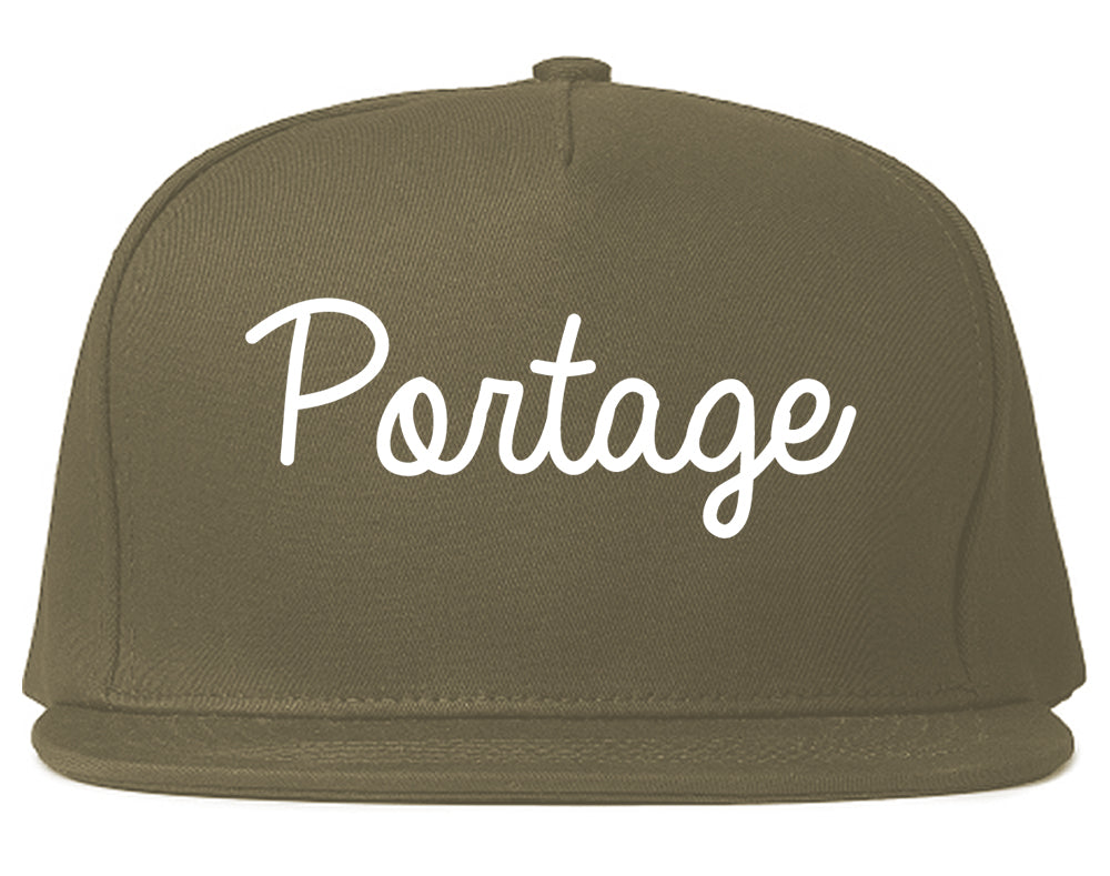 Portage Wisconsin WI Script Mens Snapback Hat Grey