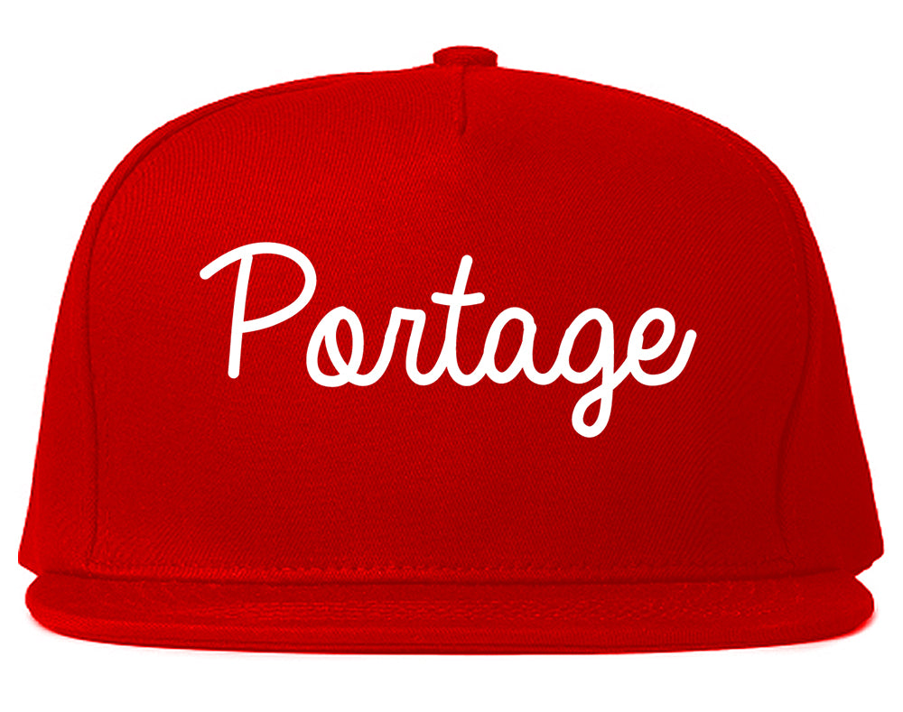 Portage Wisconsin WI Script Mens Snapback Hat Red
