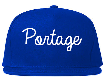 Portage Wisconsin WI Script Mens Snapback Hat Royal Blue