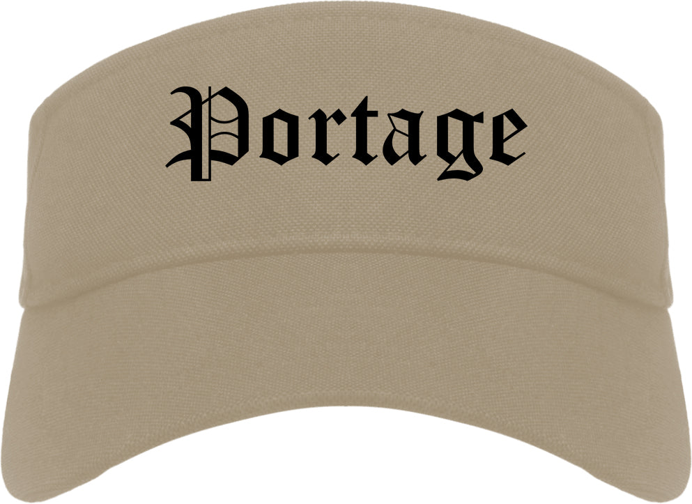 Portage Wisconsin WI Old English Mens Visor Cap Hat Khaki