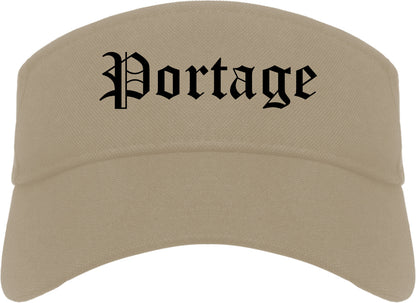 Portage Wisconsin WI Old English Mens Visor Cap Hat Khaki