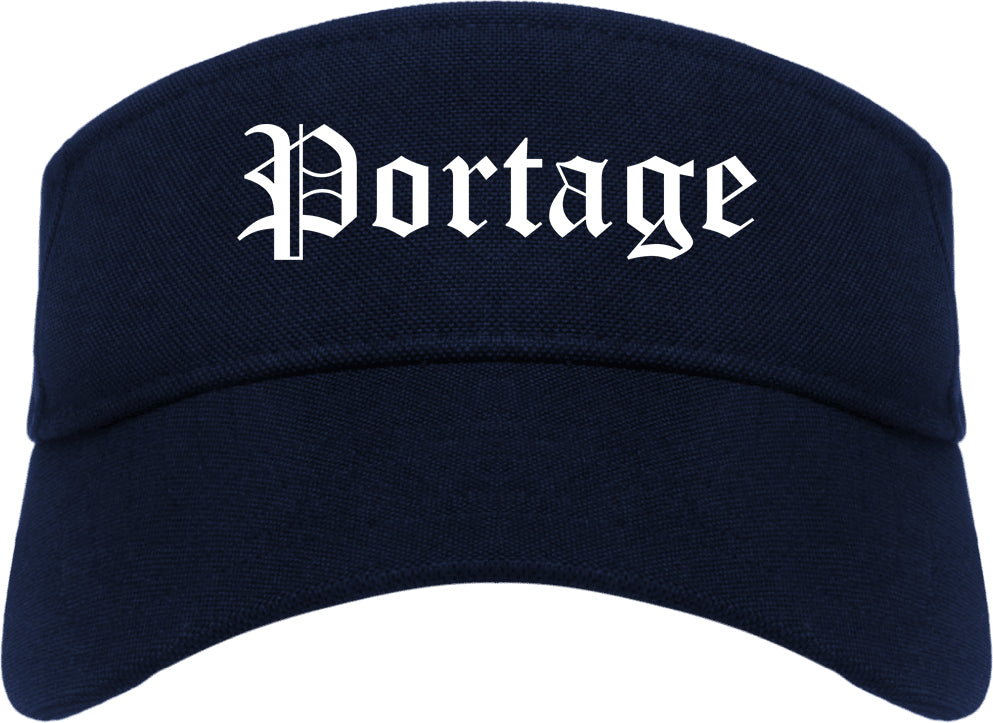 Portage Wisconsin WI Old English Mens Visor Cap Hat Navy Blue