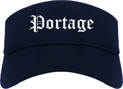 Portage Wisconsin WI Old English Mens Visor Cap Hat Navy Blue