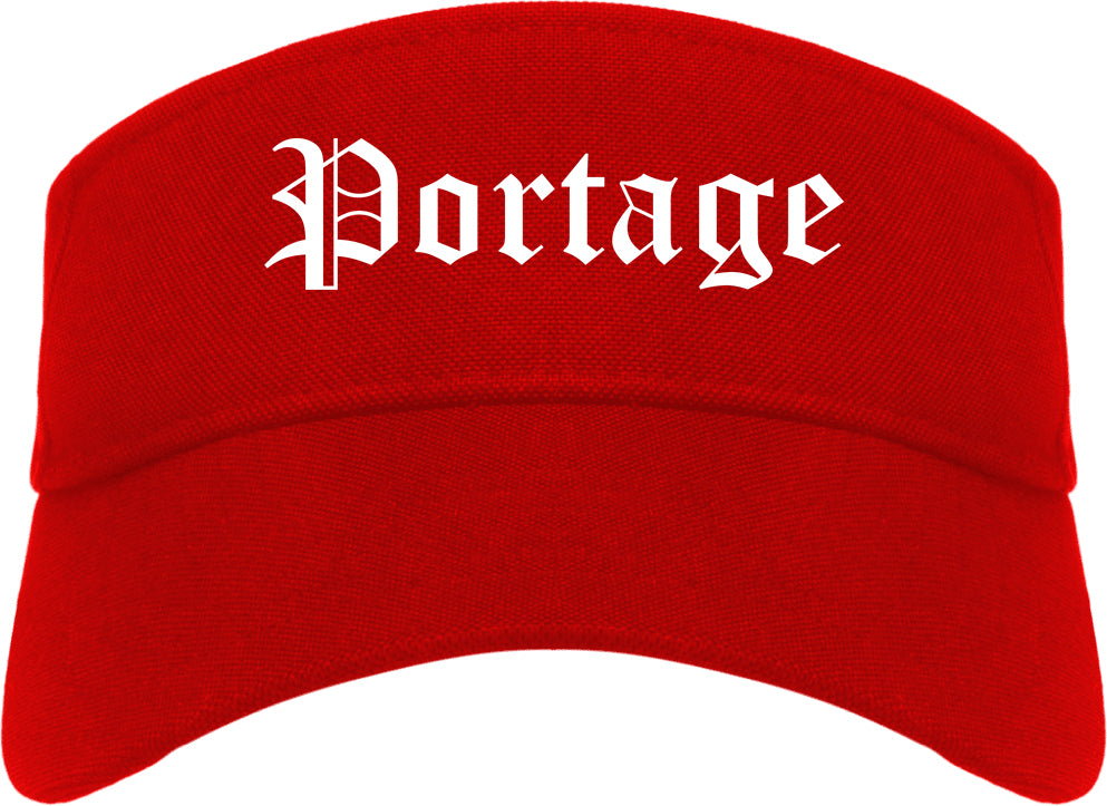 Portage Wisconsin WI Old English Mens Visor Cap Hat Red