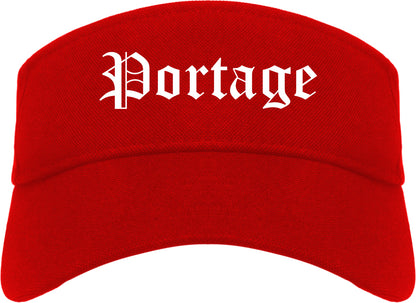 Portage Wisconsin WI Old English Mens Visor Cap Hat Red