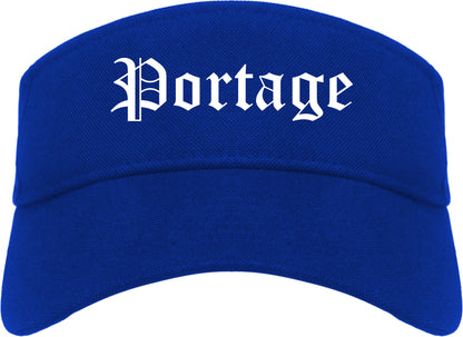 Portage Wisconsin WI Old English Mens Visor Cap Hat Royal Blue