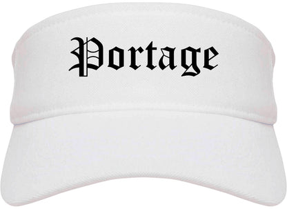 Portage Wisconsin WI Old English Mens Visor Cap Hat White