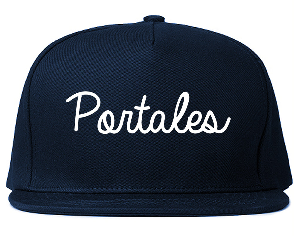 Portales New Mexico NM Script Mens Snapback Hat Navy Blue