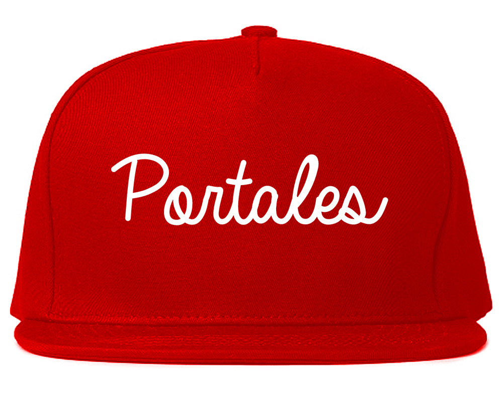 Portales New Mexico NM Script Mens Snapback Hat Red